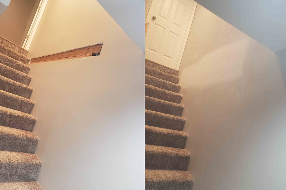 before and after drywall patch job off of staircase - Belleville, IL